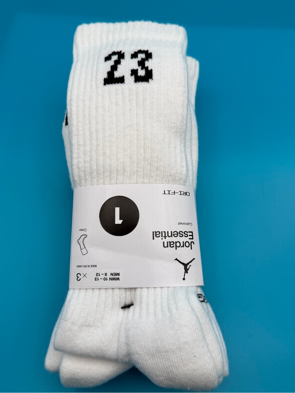 Nike White Crew Socks Men’s or Women’s with Black '23' Accent (3 Pack)
